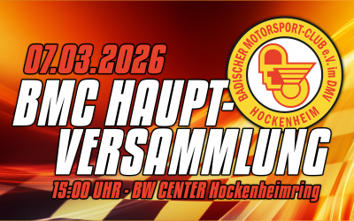 Einladung Jahres­haupt­ver­sammlung 2026 Badischer Motor­sport Club e.V. Hockenheim im&nbsp;DMV